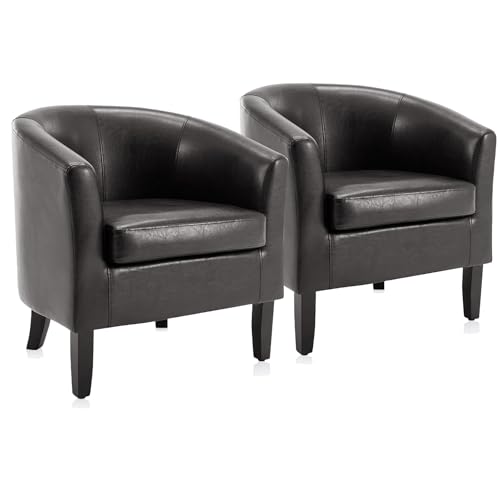 BELLEZE Accent Barrel Chair Set of 2, Linen Round Chair Club Tub Sofa Corner Chair with Flared Legs and Cozy Soft Padding for Living Room Bedroom Waiting Room - Brown - color: Highland Brown, size: 2 Chairs