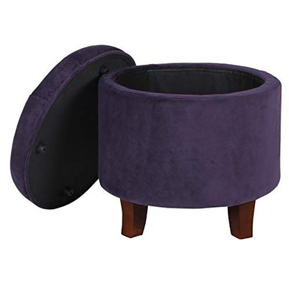 HomePop 19" Velvet Button Tufted Round Storage Ottoman - Deep Purple - color: Purple