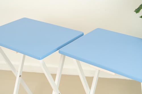 Rubberwood Folding TV Tray Table in Seaside Blue, Set of 2 | Rubberwood Construction, Foldable Design, Set of 2, Seaside Blue Finish, TV Tray Style