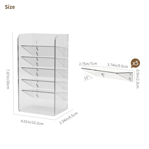 PAVSTINE Medicine Cabinet Organizer with Adjustable Dividers, Clear Vertical Layered Backward Slanting Shelves for Pressed Powder/Lip Gloss/Mascara Storage (5-Tier Gentle Slant) - size: 5-Tier Gentle Slant