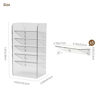 PAVSTINE Medicine Cabinet Organizer with Adjustable Dividers, Clear Vertical Layered Backward Slanting Shelves for Pressed Powder/Lip Gloss/Mascara Storage (5-Tier Gentle Slant) - size: 5-Tier Gentle Slant