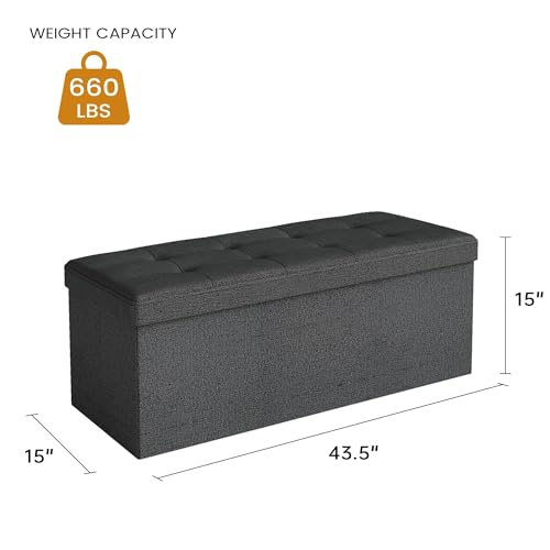 43.5" Folding Storage Ottoman Bench,Rectangle Foot Rest Stool for Living Room and Bedroom Holds 660 lbs,Dark Gray - color: Drak Gray-43.5"