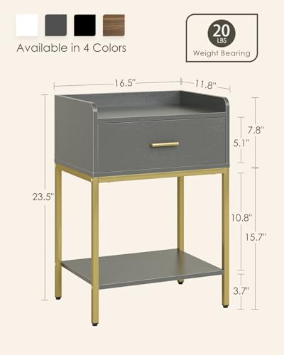 Masupu Gray Nightstand,3-Tier Modern Bedside Table Night Stand with Storage Drawer and Shelf,Small End Side Table for Bedroom,Living Room,(Without Outlet,) - color: Grey