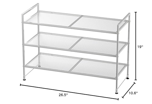 Simple Houseware 3-Tier Stackable Mesh Shoe Rack, Silver | 9 Pairs of Shoes Storage Organizer for Closet, Entryway, Garage & Corridor - color: Silver, style: Mesh Panel