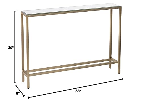 SEI Furniture Darrin Narrow Mini Console Table With Mirrored Top, Transitional Style With Glam Touch Powder-Coated Iron, Gold - size: 36"