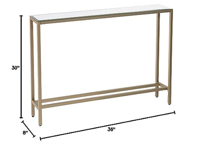 SEI Furniture Darrin Narrow Mini Console Table With Mirrored Top, Transitional Style With Glam Touch Powder-Coated Iron, Gold - size: 36"