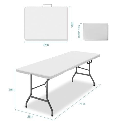 6 ft Plastic Folding Table with Nylon Tablecloth and Carry Handle | 71 x 28 x 29 in, heavy-duty frame, quick setup, picnic, party, dining and camping use - size: 6ft Folding Table + Tablecloth