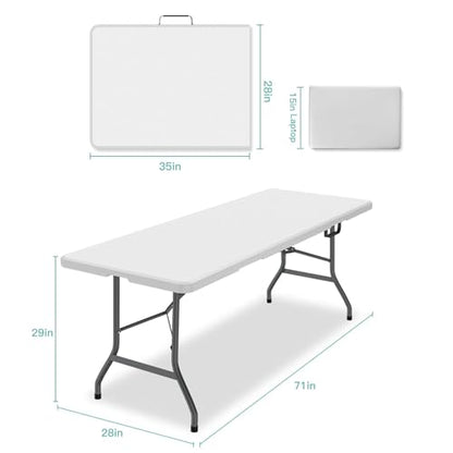 6 ft Plastic Folding Table with Nylon Tablecloth and Carry Handle | 71 x 28 x 29 in, heavy-duty frame, quick setup, picnic, party, dining and camping use - size: 6ft Folding Table + Tablecloth