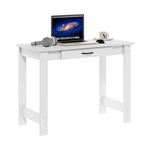 39.2 Wide Gaming Desk with Drawer, Computer Desk with H-Legs, Office Desk, Writing Desk, Desk for Study Room, Dorm, Home Office, Bedroom, White - color: White