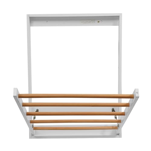 Wall Mounted Clothes Drying Rack Wood Laundry Rack Space-Saving, Folding Clothes Drying Rack for Laundry Room, Bathroom, Apartments White 23.6×2.4×31.5in