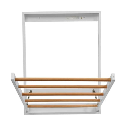Wall Mounted Clothes Drying Rack Wood Laundry Rack Space-Saving, Folding Clothes Drying Rack for Laundry Room, Bathroom, Apartments White 23.6×2.4×31.5in