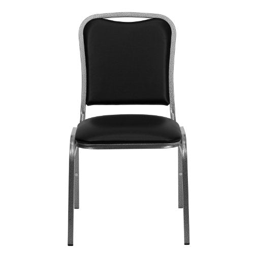 Stacking Banquet Chair in Black Vinyl - Silver Vein Frame