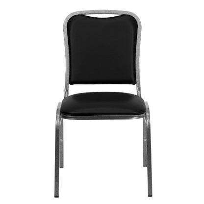 Stacking Banquet Chair in Black Vinyl - Silver Vein Frame