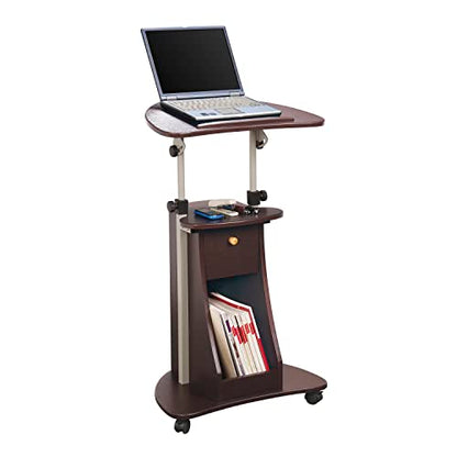 Techni Mobili Sit-to-Stand Rolling Adjustable Storage Medical Laptop Computer Cart, Chocolate, B005 | Adjustable height rolling laptop cart with storage, open shelf, wheels, sit‑to‑stand ideal for podium office medical use - color: Chocolate