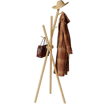 VICITON Wooden Coat Rack, Tripod Coat Tree Freestanding with 3 Hooks for Clothes, Hats and Handbags, Coat Hanger Stand for Bedroom, Living Room, Entryway (Light) - color: Light