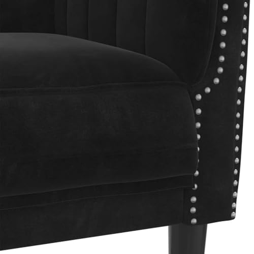 2-Seater Sofa Black Velvet Modern Living Room Furniture Small Couch for Apartments with Sturdy Legs and Soft Upholstered Seating - color: Black/2-seater, size: 71.7" x 30.3" x 29.1" (W x D x H)