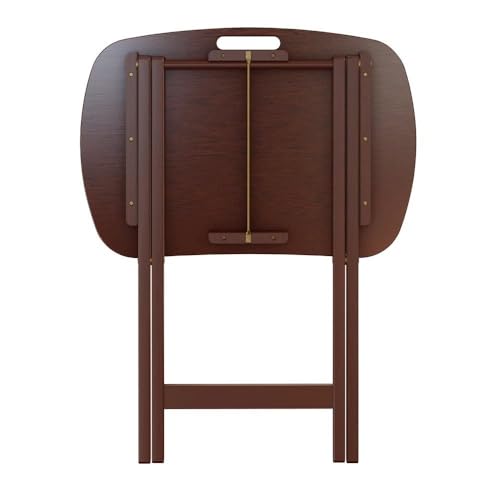Furnifact Walnut Snack Table Set – Folding TV Trays with Stand for Dining, Working, and Serving – Space-Saving Table Trays for Any Living Room