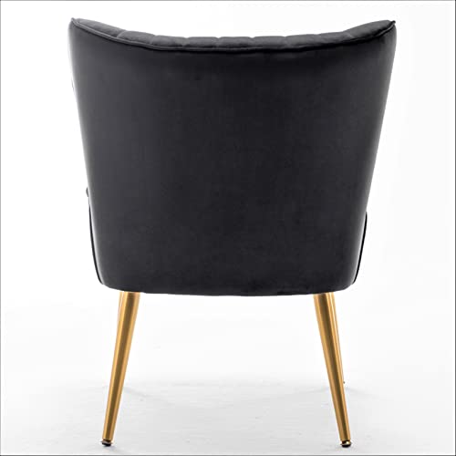 Container Furniture Direct Modern Velvet Accent Chair for Living Room, Bedroom, or Entryway, Stylish and Comfortable Armless Design with Metal Legs, Black - color: Black