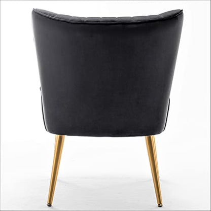Container Furniture Direct Modern Velvet Accent Chair for Living Room, Bedroom, or Entryway, Stylish and Comfortable Armless Design with Metal Legs, Black - color: Black