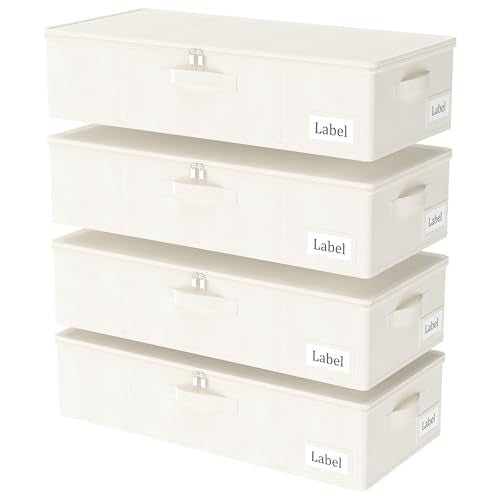 Yawinhe 27L UnderBed Storage Containers,4 Pack Closet Organizers,Beige | Blanket Storage Bags with Clear Window and 4 Handles; Foldable Underbed Bins Containers with Clear Window for Beddin - color: Beige, size: 23.6x11.8x6in/4-Pack