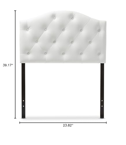 Baxton Studio Myra Modern and Contemporary White Faux Leather Upholstered Button-Tufted Scalloped Twin Size Headboard - color: White, size: Twin