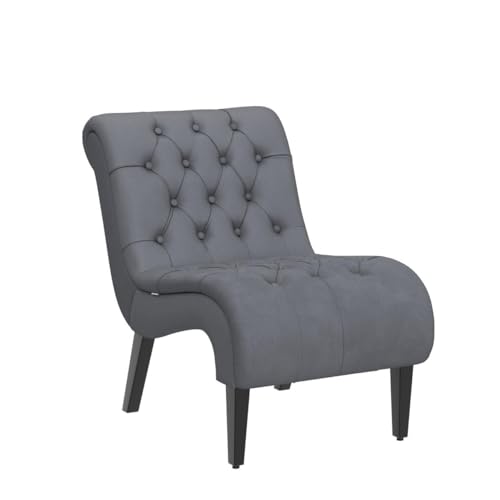 Comfy Velvet Accent Chair, Tufted Armless Side Chair with Rolled Edge | Modern Small Lounger for Living Room, Upholstered Reading Chaise Lounge with Solid Rubber Wood Legs, Silver - color: Silver, size: Set of 1