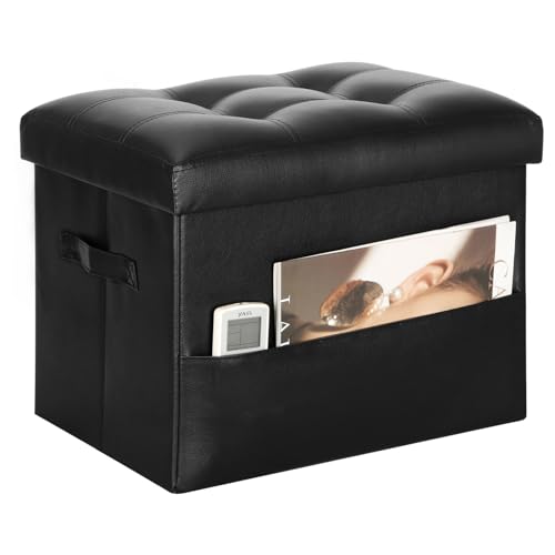 BelugaHelper Storage Ottoman Foot Rest with Thicker Foam Padded Seat, Black | Foldable Leather Foot Stools Ottoman, Small Ottoman with Storage for Dorm Living Room Bedroom Home Office, 17x13x13in 350lbs - color: Black, size: 17"D x 13"W x 13"H