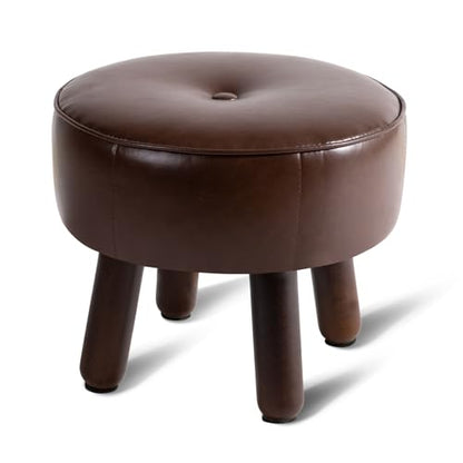 Small 13" Foot Stool Ottoman, Round Pouf Foot Rest, Faux Leather Footstool | Small Foot Stool with Rubber Legs Under Desk, Footrest for Couch, Living Room Bedroom Office, 13''L x 13''W x 10.2''H, Coffee - color: Coffee