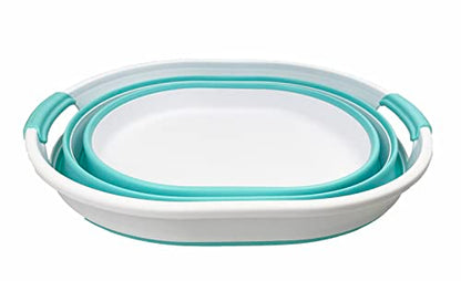 SAMMART 23L (6 Gallons) Collapsible Plastic Laundry Basket - Oval Tub/Basket - Foldable Storage Container/Organizer - Portable Washing Tub - Space Saving Laundry Hamper (White/Sage Green) (