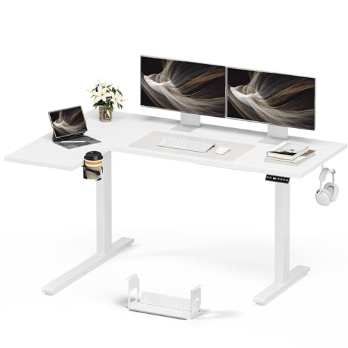 Muvai 59 Inch L Shaped Standing Desk Adjustable Height with Cable Management Tray,Gaming Electric Corner Standing Desk, Sit Stand Computer Table with Reversiable Splice Board,White - color: White, size: L-shaped 59 Inches