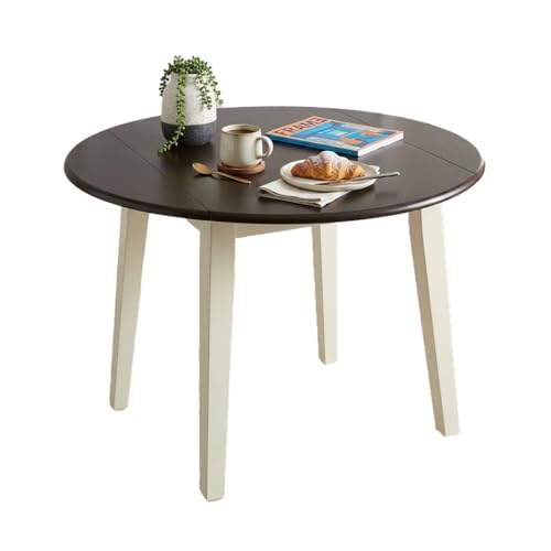 Signature Design by Ashley Round Drop Leaf Dining Table, Cream/Brown | 40 inch round, Small kitchen dining, Vintage two-tone finish, Extension leaves for space saving design, Woodanville - color: Two-tone White