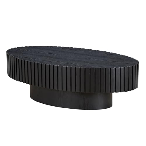 43.31'' Round Coffee Table for Living Room,Modern Handcraft Drum Coffee Table Wood Small Coffee Table with Sturdy Pedestal,Black - color: Black, size: 43.7"x24.8"x13.38"