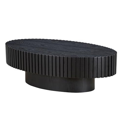 43.31'' Round Coffee Table for Living Room,Modern Handcraft Drum Coffee Table Wood Small Coffee Table with Sturdy Pedestal,Black - color: Black, size: 43.7"x24.8"x13.38"