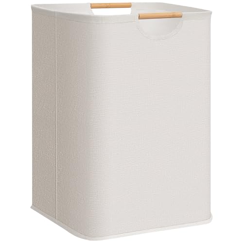 STORAGE MANIAC 1-Pack Large Laundry Hamper, 100L (26.4 Gal) Collapsible Laundry Basket with Bamboo Handles, Freestanding Waterproof Clothes Hamper for Laundry Room, Bedroom, Dorm, Towels, White - color: White, size: 100L x 1