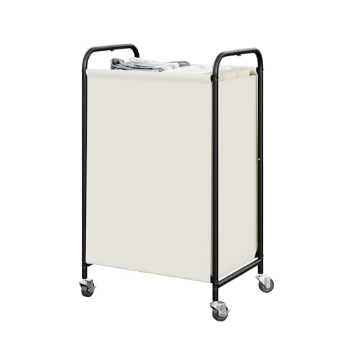 GRANNY SAYS Laundry Hamper, Large Cart with Wheels and Handles, Beige, 110L | Heavy Duty Metal Frame, Silent Rolling Basket for Clothes in Bedroom, Bathroom, Dorm - color: Beige, size: 110L
