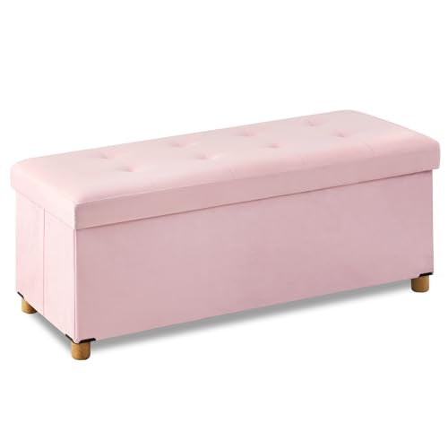 BRIAN & DANY 43 Inches Folding Storage Ottoman Bench, Ottoman with Storage Bench for Bedroom, Living Room, Entryway, with Legs, Pink - color: Pink, size: 15"D x 43.3"W x 15"H