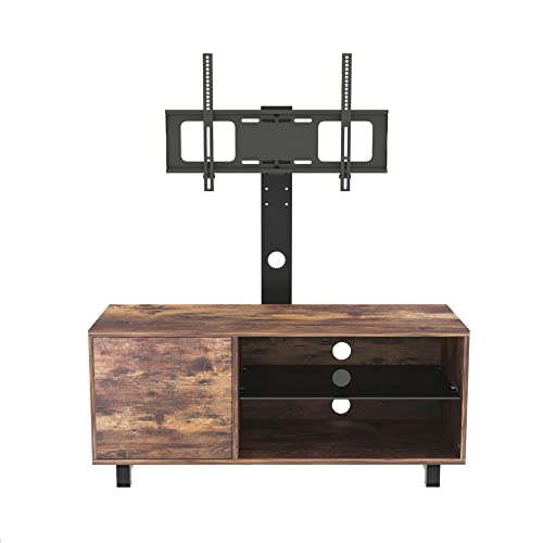 TV Stand with Mount for up to 75", Rustic Swivel Floor Entertainment with Push-to-Open Storage Cabinet, TV Cabinet Media Console for Living Room Bedroom (Brown) - color: Brown