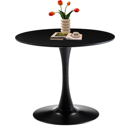 Black Round Dining Table 31.5" Tulip Dining Room Tables Kitchen Dinner Circle Table 2-4 People with MDF Tables Top Mid-Century Small Social Tables for Break, Dining, Living Room, Cafe, Lobby - color: Black, size: 31.5"