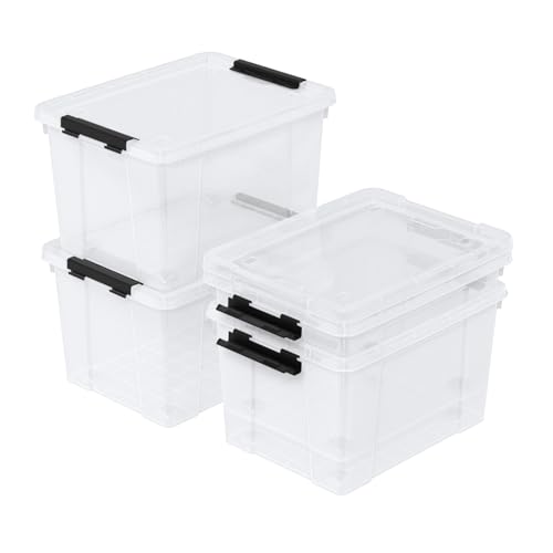 4-Pack 22 Quart Rolling Storage Bins with Lids & Wheels | Clear Plastic Latching Organizer Boxes, Stackable Containers for Home & Office - size: 22 Quart