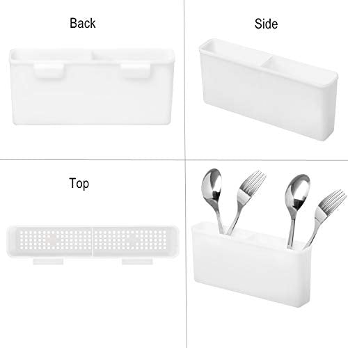 Expandable Multifunctional Dish Drying Rack, Over The Sink, in Sink Or On Counter Dish Drainer Rack Organizer Shelf with White Utensil Silverware Holder, Rustproof Stainless Steel - color: White