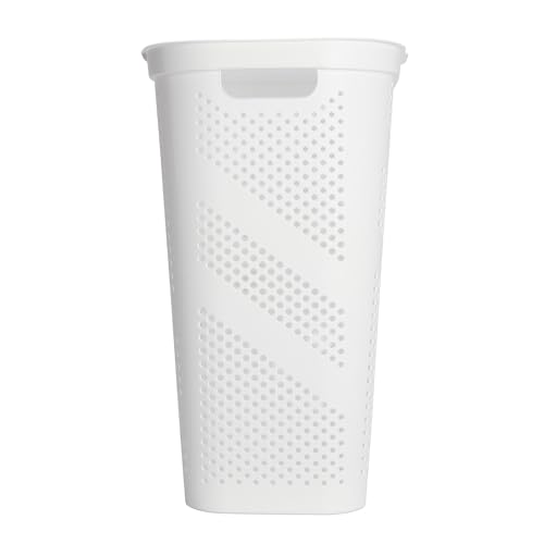 24" Plastic Hinged-Lid Rectangle Laundry Hamper, All Ages, White