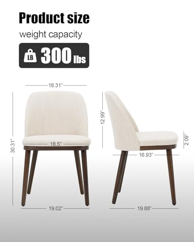 Upholstered Dining Chairs Set of 4 - Modern Dining Room Chairs, Mid-Back Restaurant Kitchen Chairs with Wooden Legs, Beige