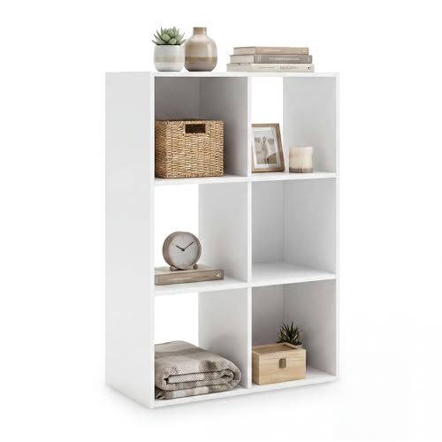 Signature Design by Ashley Onita 6 Cube Storage Organizer, White | White bookcase for 10.5-inch bins, Durable engineered wood, Closed back or backless options for modern living room storage - color: White, size: Six Cube