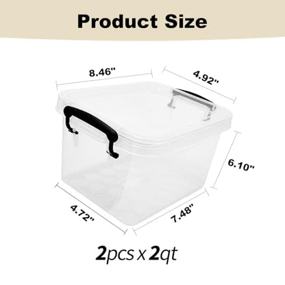 2 Pack 2 QT Plastic Storage Bins with Lids | Clear Stackable Bins with Secure Latches and Handles Heavy-Duty Storage Containers For Home Office and Garage Organization - size: 2 Qt