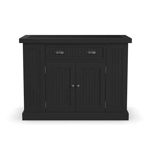 Homestyles Nantucket Distressed Black Kitchen Island with Black Granite and Wood Drop Leaf Breakfast Bar, 48"W