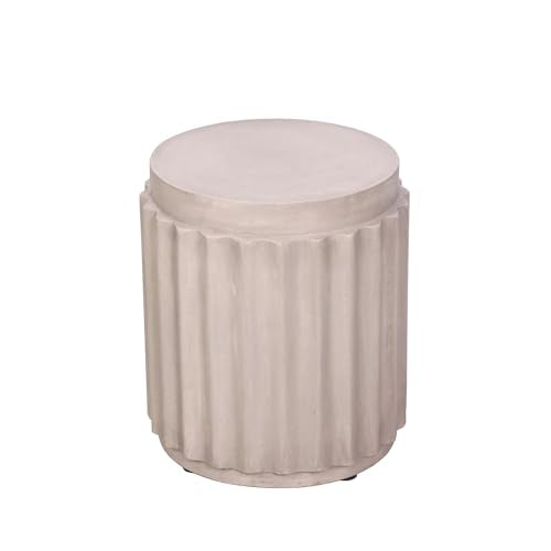 Afterglow Outdoor Round Side Table, 14.6" Retro Modern Fluted Accent End Table, Nightstand Bedside Tables for Living Room Bedroom Sofa Couch Small Space Patio Decor - color: Beige Accent Drum