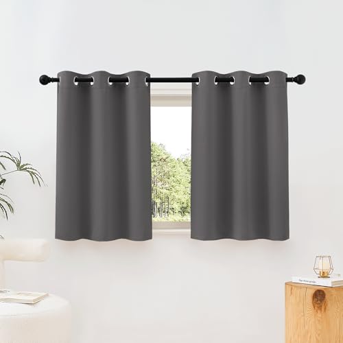 NICETOWN Grey Room Darkening Curtains Blackout 40 inch Curtains for Kitchen, Grommet Solid Window Treatments Sound Reducing for Bedroom, 2 Panels, W37 x L40, 2 Panels - color: Grey, size: 37"W x 40"L (Pack of 2)