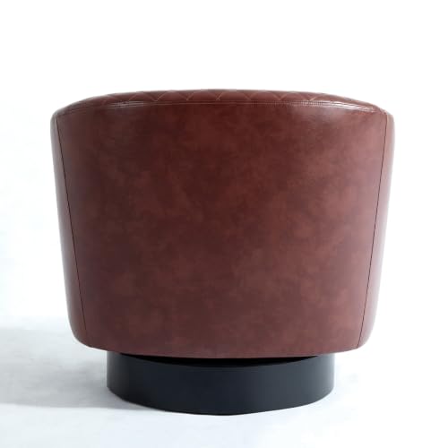Faux Leather Swivel Accent Chair, Modern Barrel Club Chair, Red Brown | Comfy Living Room Chair, Modern Nailhead Trim Round Armchair Bedroom Reading Seat with Removable Cushion, Wood Frame - color: Red Brown