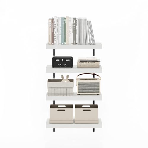 Furinno Tanna Floating Shelves for Wall Set of 4, 22-Inch Wall Shelf, Triple Thick Floating Mounted Shelf, for Bathroom, Home Office, Living Room, White Texture - color: White Texture