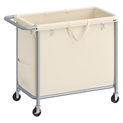 SONGMICS Laundry Basket with Wheels, Rolling Laundry Hamper, 47.5 Gallons (180 L), Removable Liner, Steel Frame with Handle, 31.5 x 15.4 x 31.9 Inches, Cream White URLS011W01 - color: Cream White, size: 180 L (1-Section)
